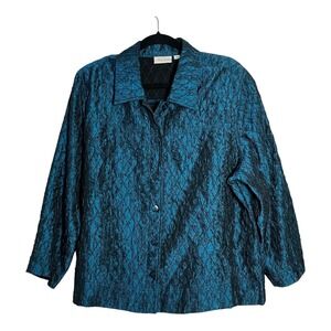 Erin London Womens Teal Textured Button Front Jacket Blazer 1X